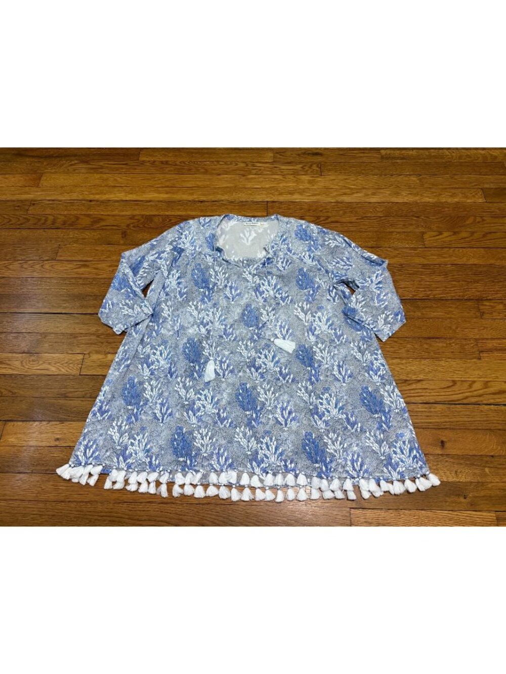 Roller Rabbit Womens Dress Size M Blue Gray Tassel Pom Pom Relaxed Mini Shift